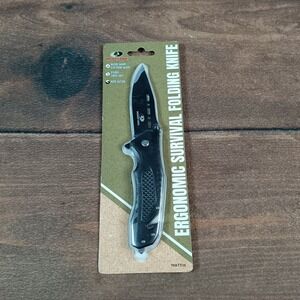 Mossy Oak Survival Folding Knife  Black New Clip Point 1967316